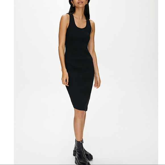 Wilfred Free/Aritzia- Black Ribbed Bruni Tank Midi Dress - Picture 2 of 11